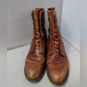 Vintage Justin Brown Leather Lace Up Boots 9.5  Workwear Distressed U